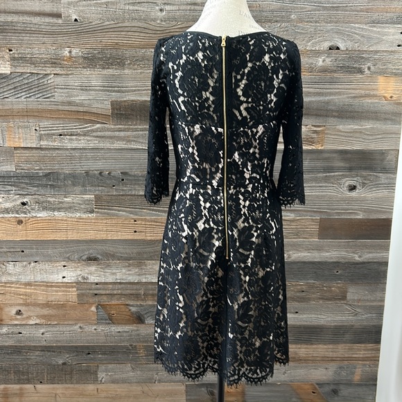 Milly Black 3/4 Length Sleeve Lace Midi Dress Size 8 - Picture 6 of 13